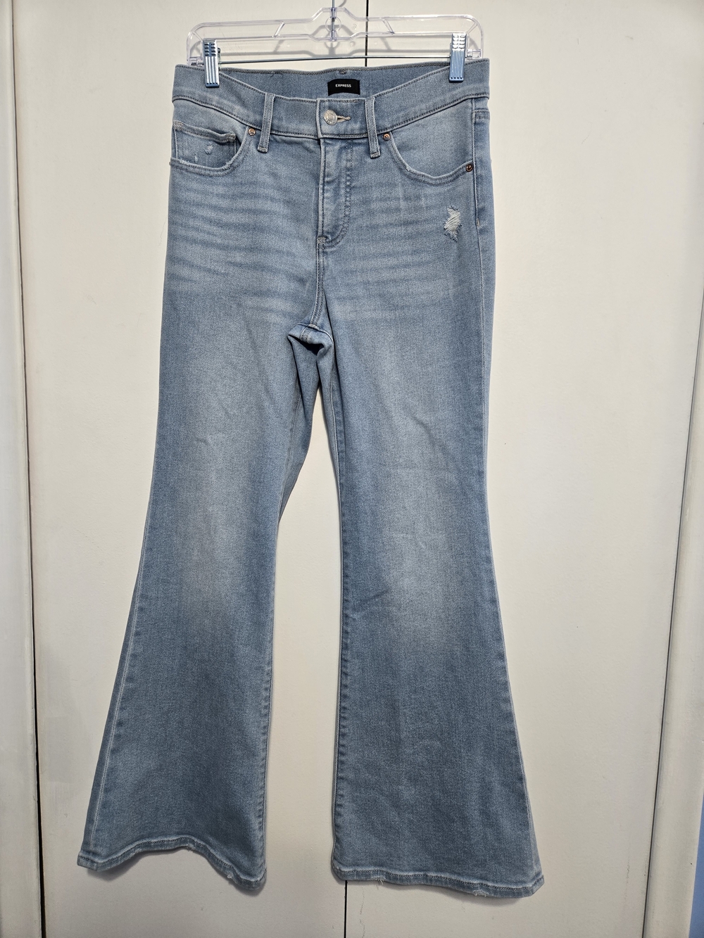 Express 70s Flare Jeans Women's 8 Short Light Wash Stretch Denim